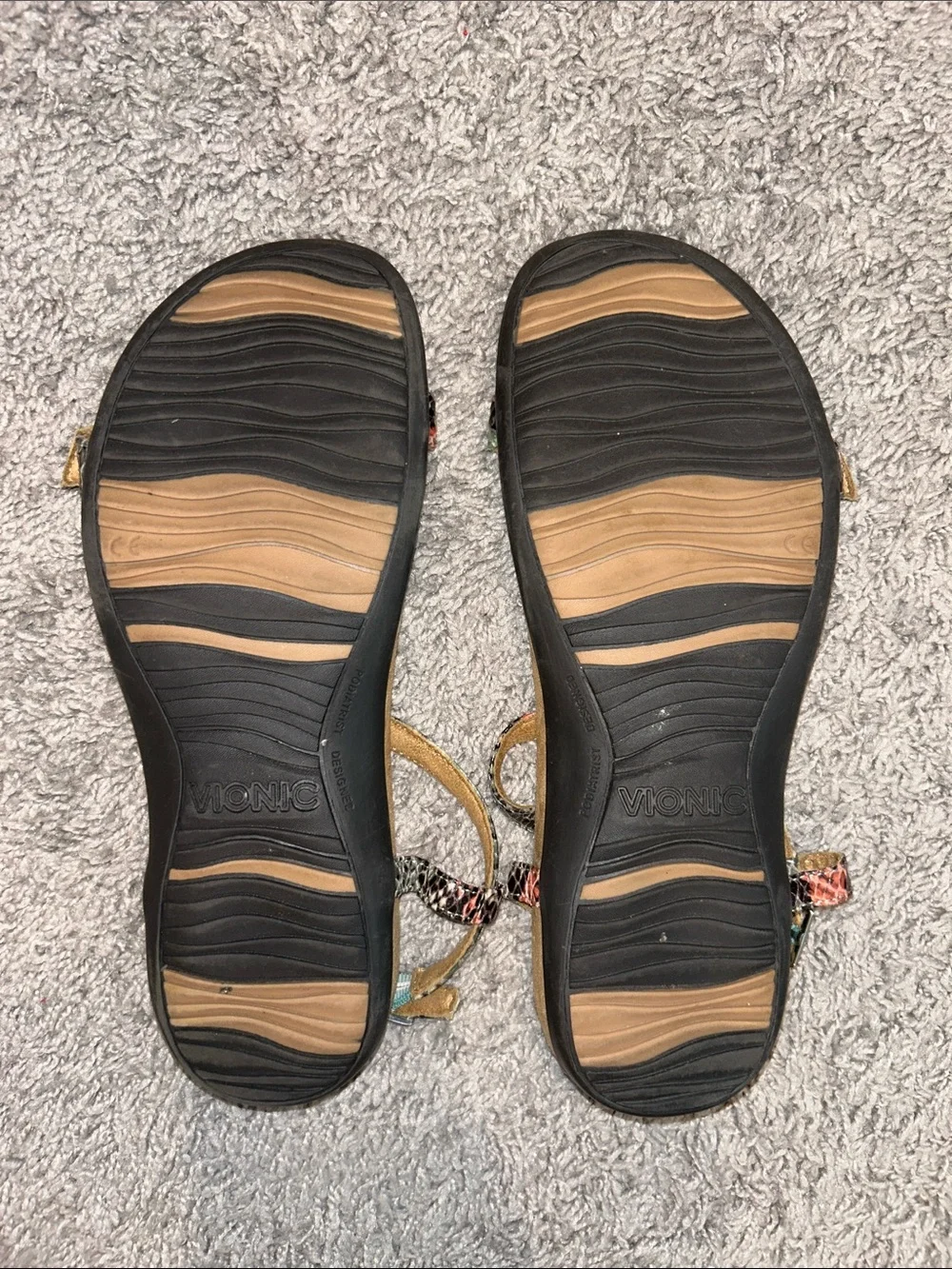 Vionic Multicolor Snake-Print T-Strap Sandals with Coral and Teal Accents - Picture 6 of 6